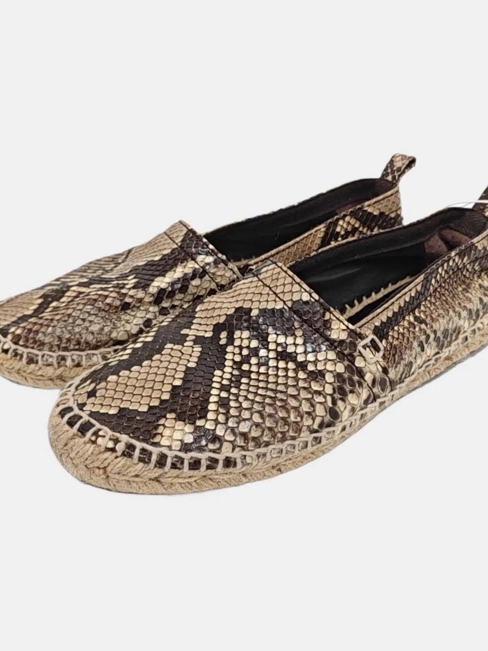 Loewe Women's Snake-Print Espadrille Flats in Beige and Black